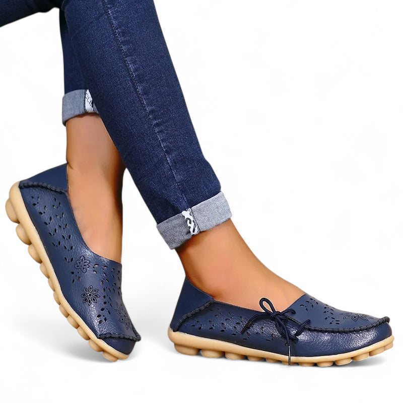 Mocassin Femme Cuir Respirant Motif Bleu Marine