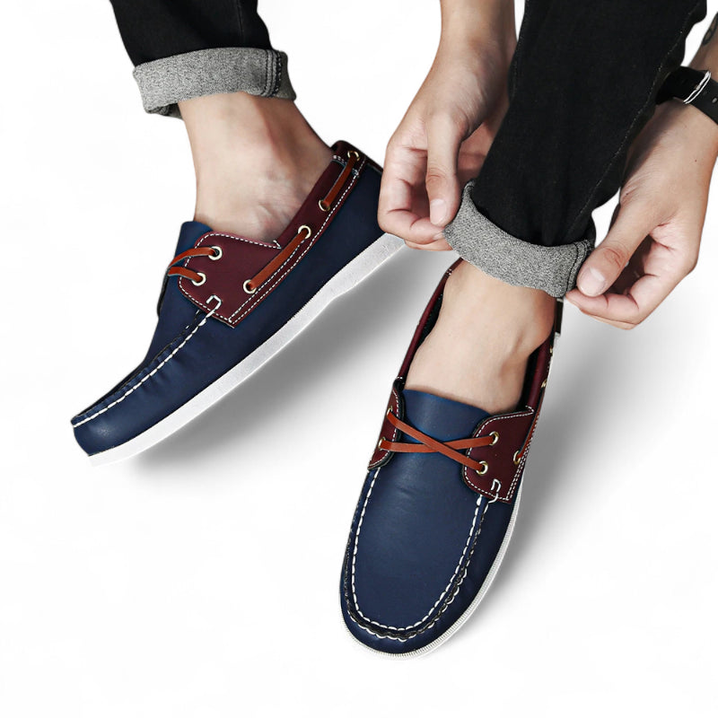 Mocassin En Cuir Marine Et marron à Lacet Homme