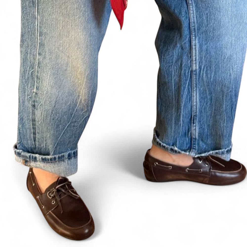 Mocassin En Cuir Marron Foncé à Lacets Pour Femme