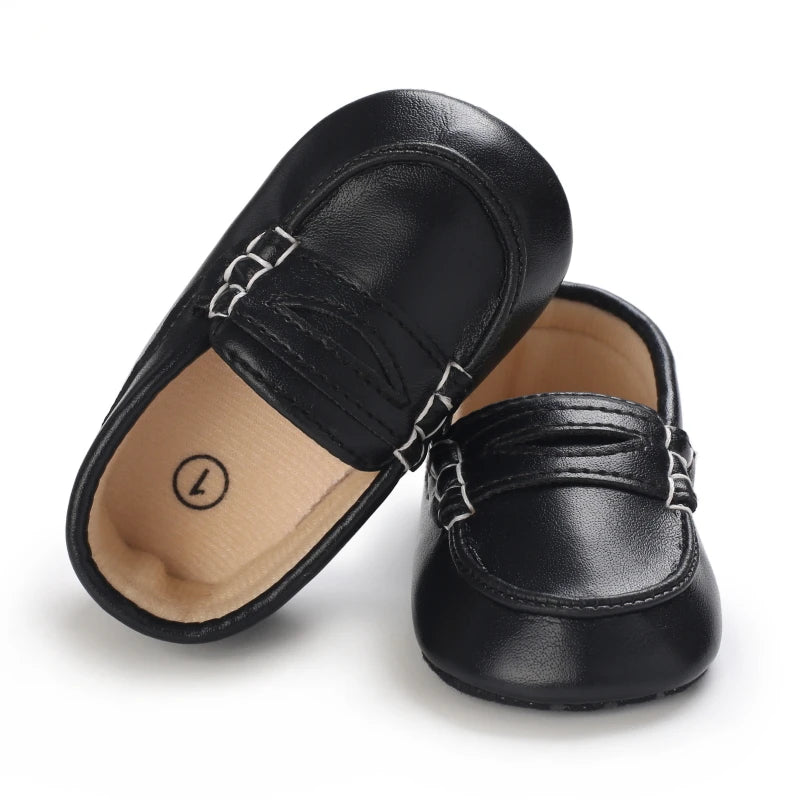 Mocassin En Cuir Noir Vintage Pour Bébé