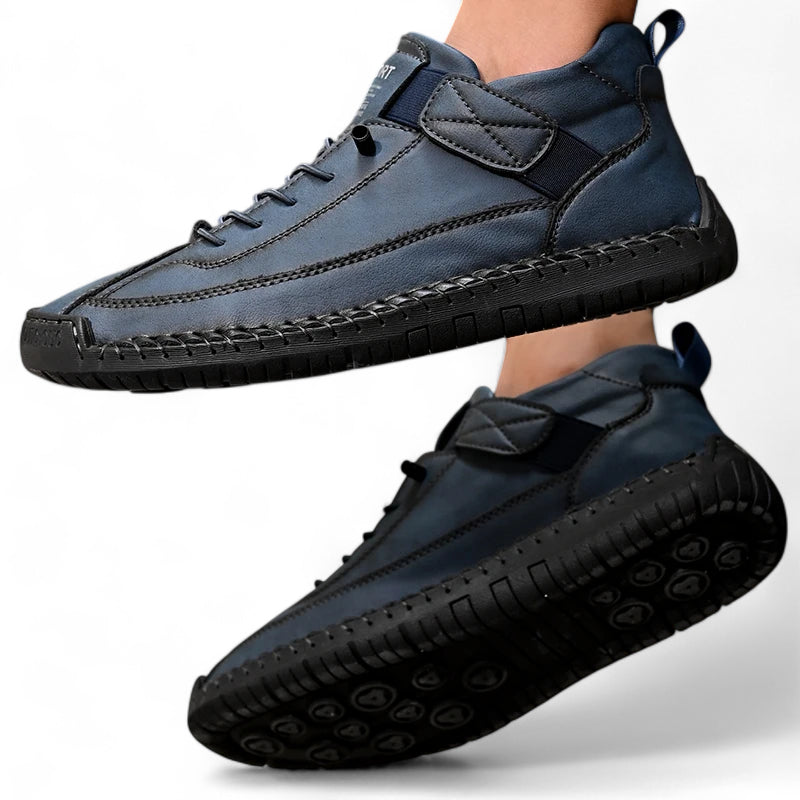 Mocassin En Cuir Bleu Marine à Lacets à Couture Pour Homme