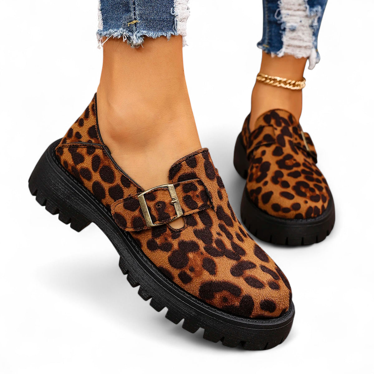 Mocassin Femme Léopard Compensé