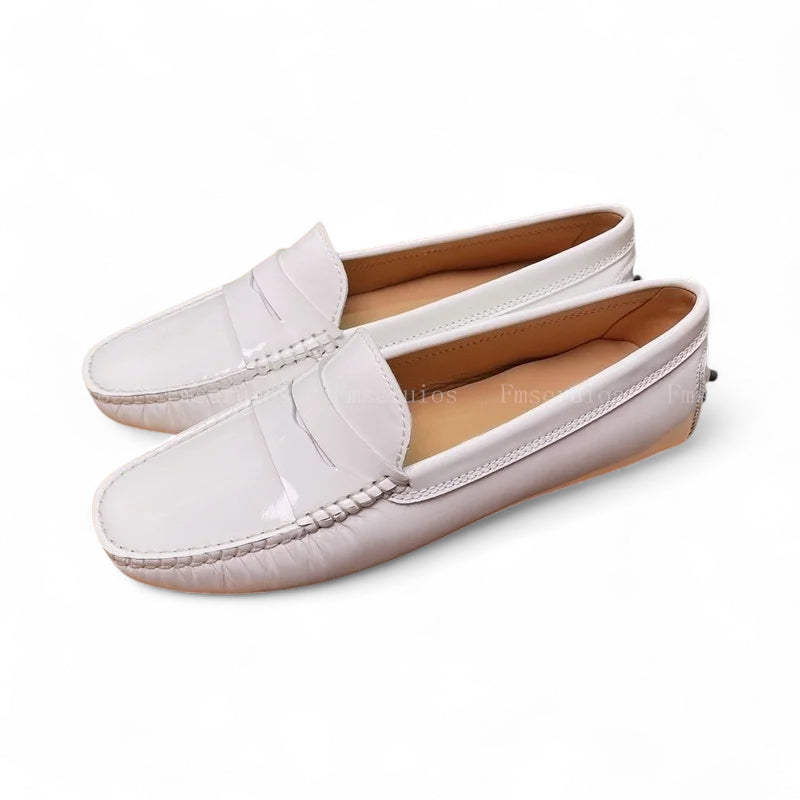 Mocassin En Cuir Vernis Blanc Pour Femme