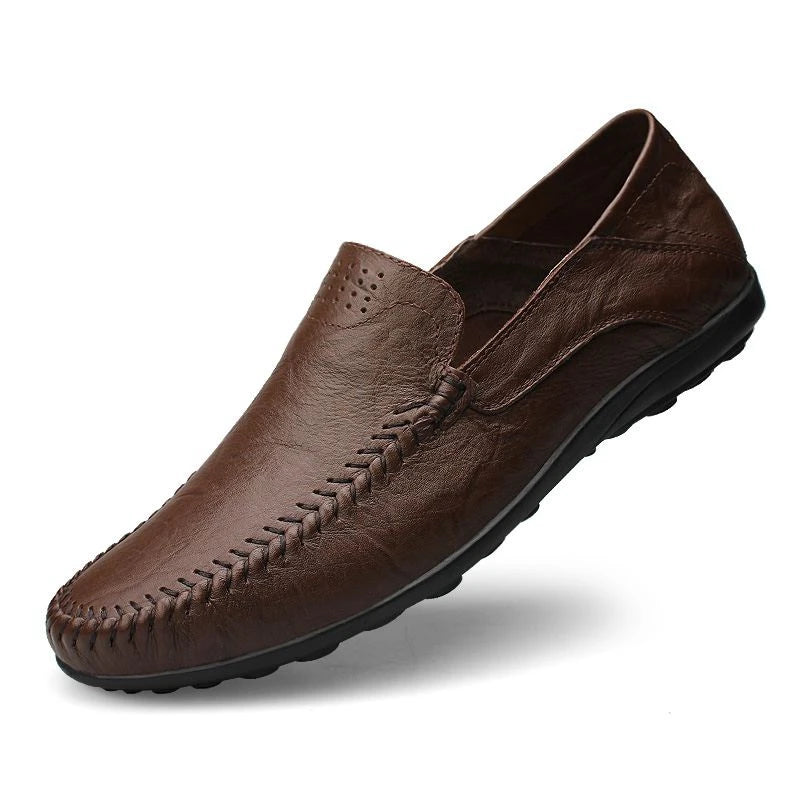 Mocassin Cuir Foncé Marron Homme Vintage