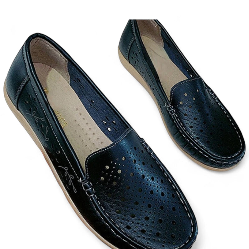 Mocassin Cuir Compensé Noir Femme