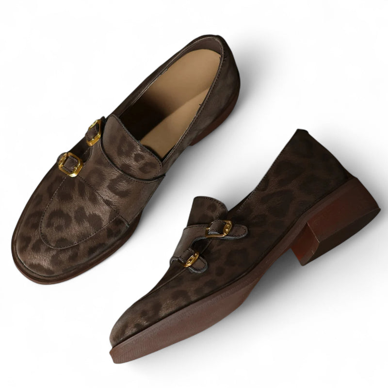 Mocassin En Cuir Design Léopard Femme
