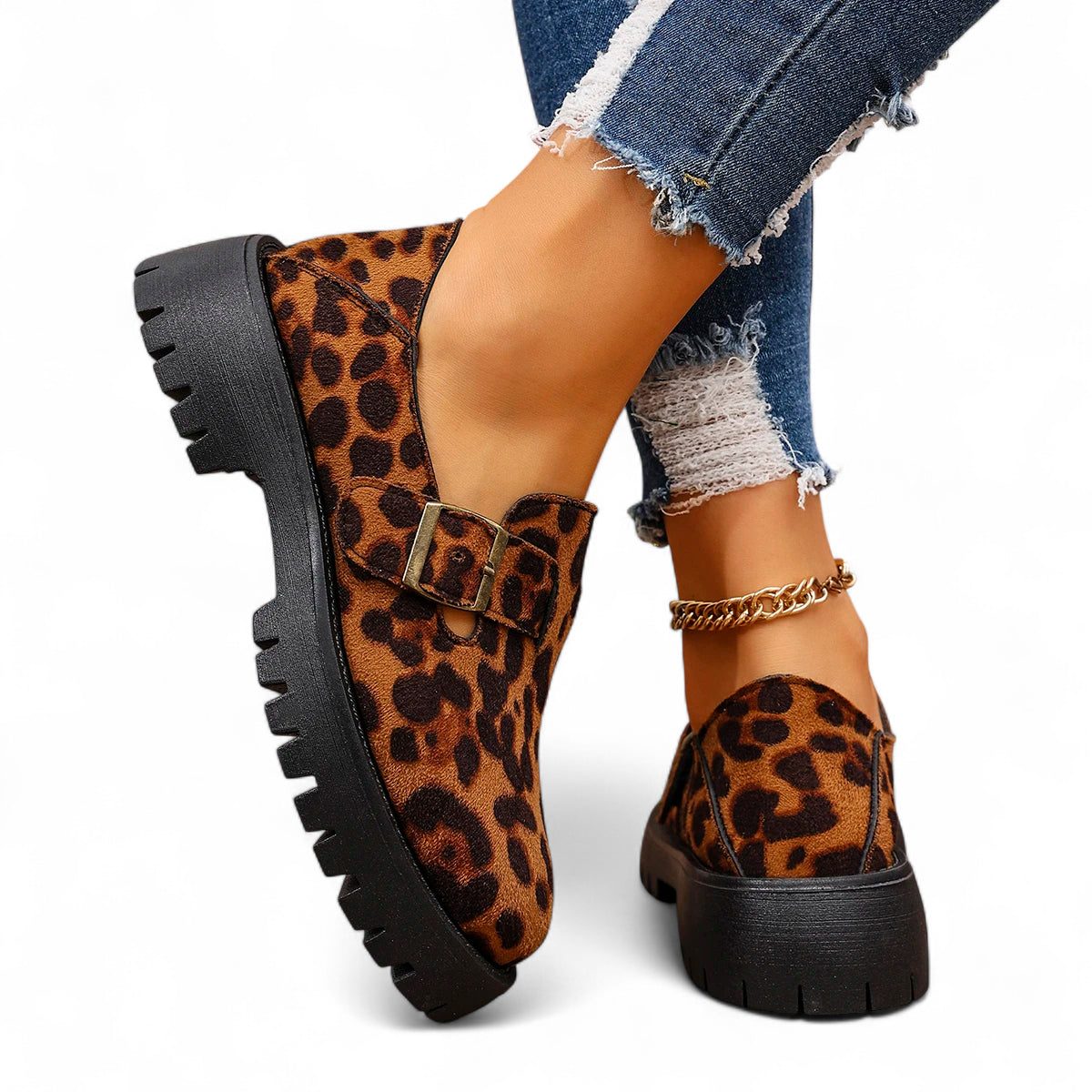Mocassin Femme Léopard Compensé
