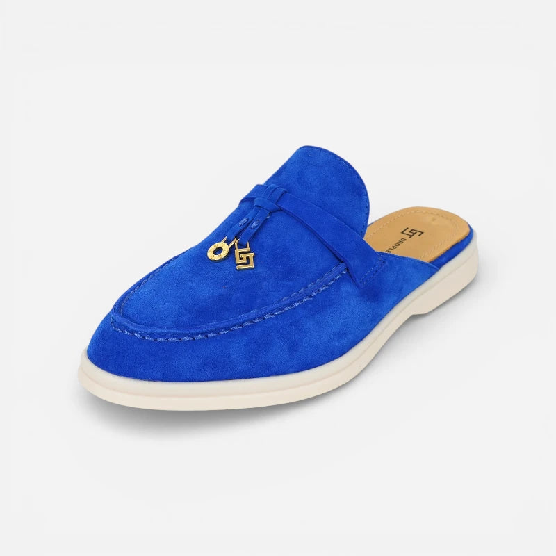 Mocassin Ouvert Daim Bleu Femme