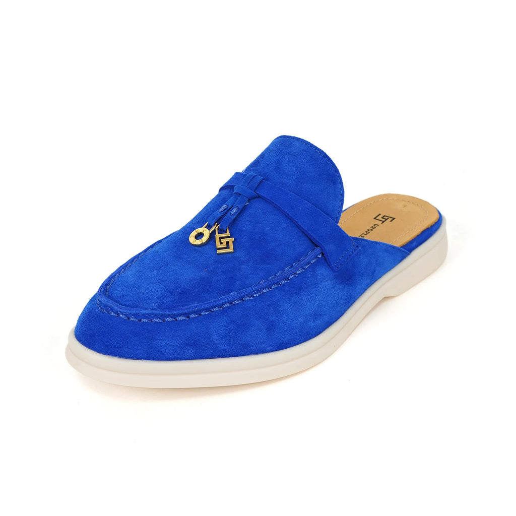 Mocassin Ouvert Daim Bleu Femme