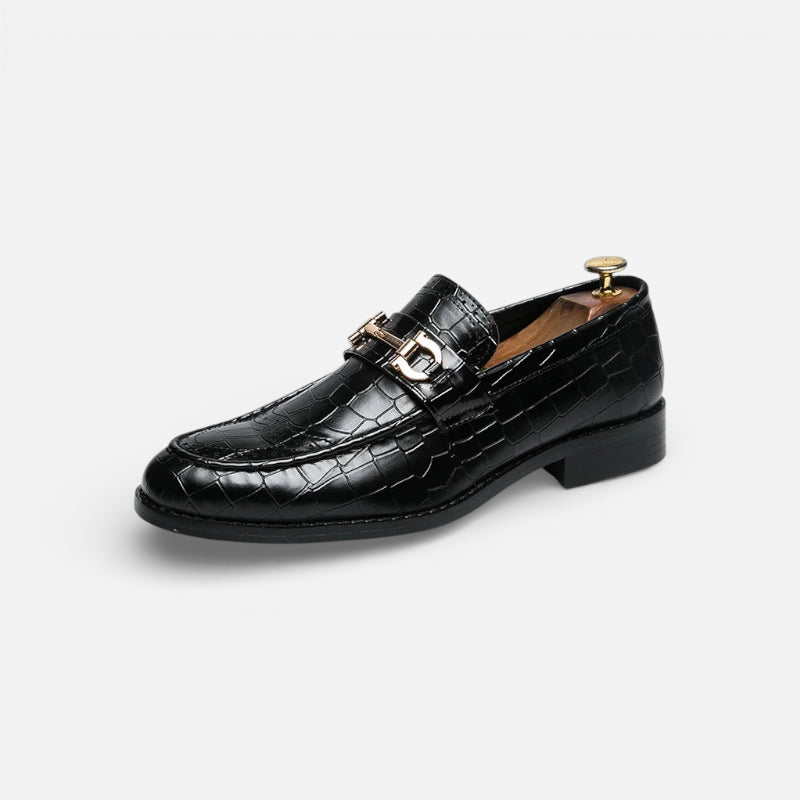 Mocassin Cuir écailles Noir Vernis Pour Homme