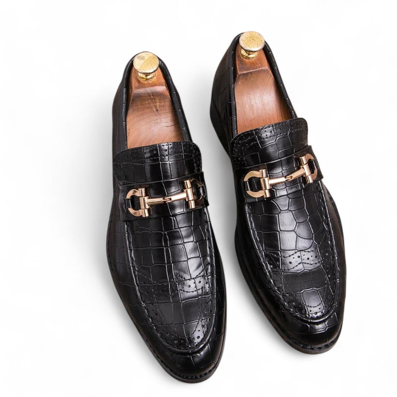 Mocassin Cuir écailles Noir Vernis Pour Homme