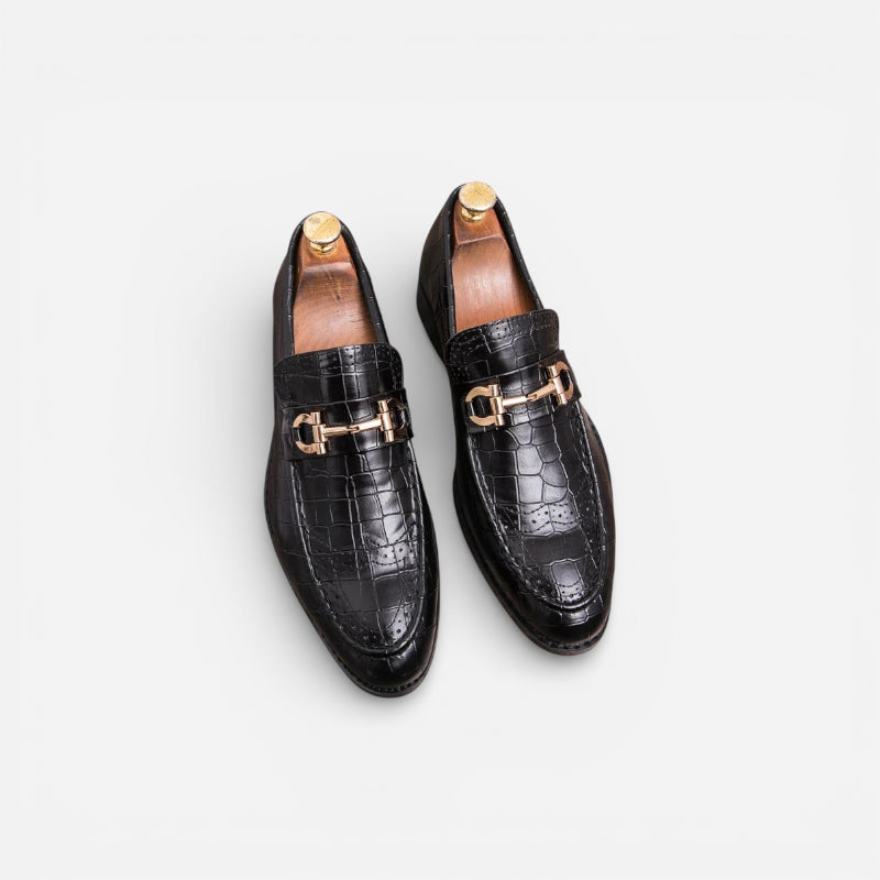 Mocassin Cuir écailles Noir Vernis Pour Homme