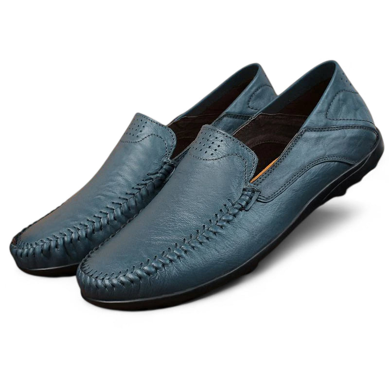 Mocassin En Cuir Vernis Bleu Pour Homme