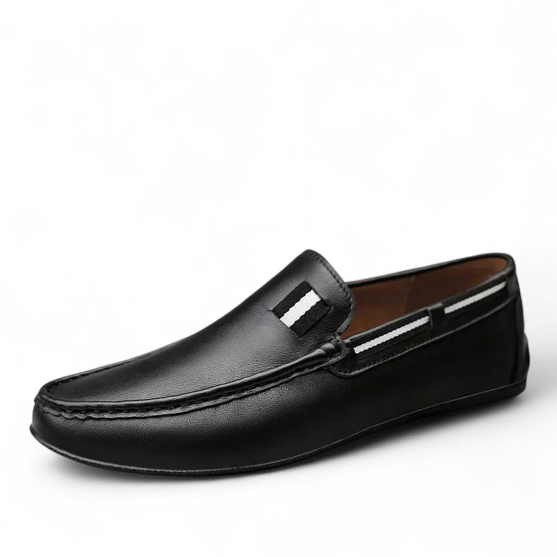Mocassin Noir En Cuir Drapeau Pour Homme