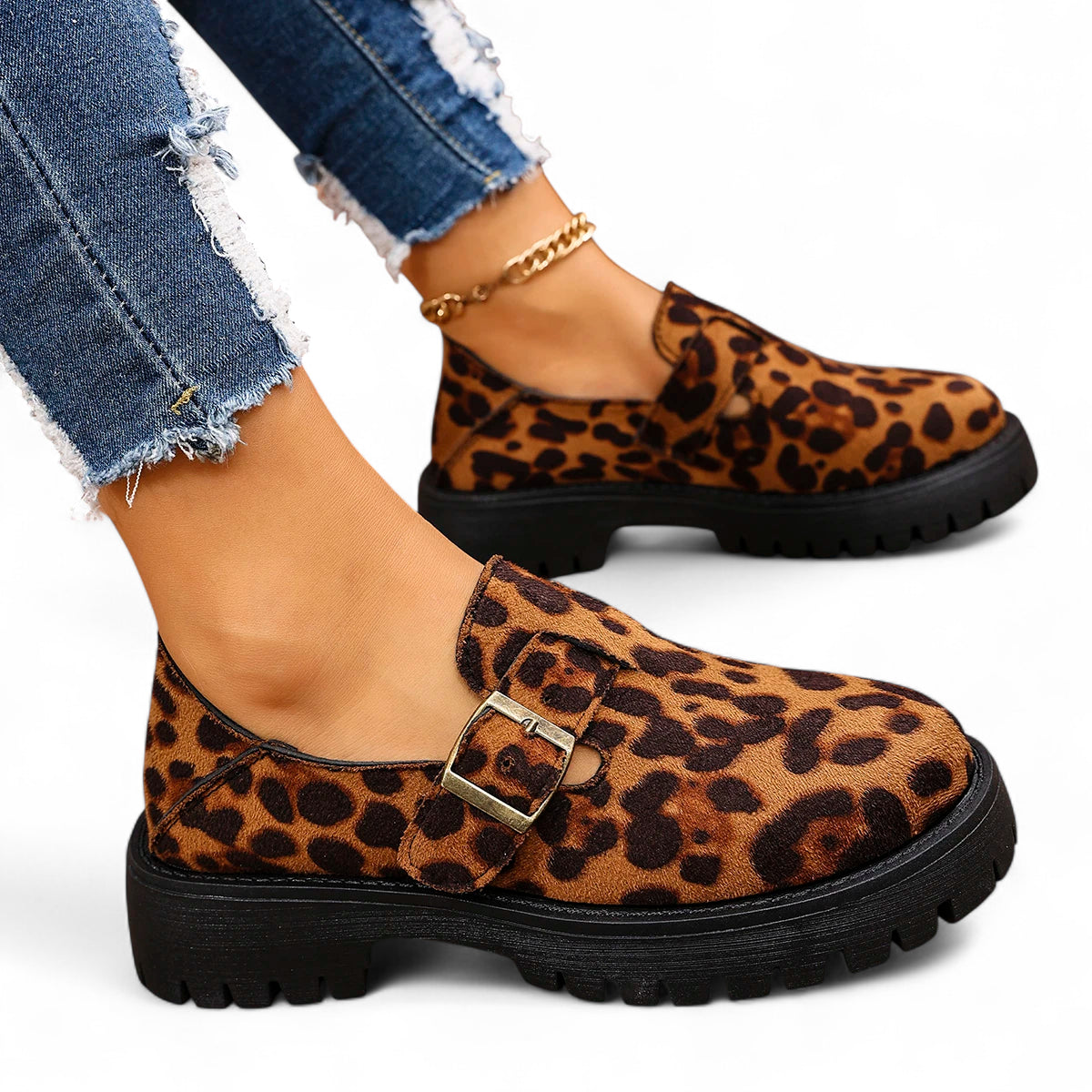 Mocassin Femme Léopard Compensé