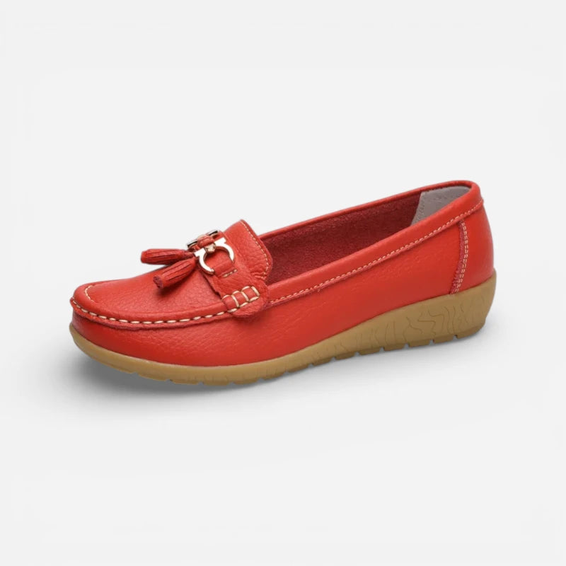 Mocassin En Cuir Rouge Compensé Femme