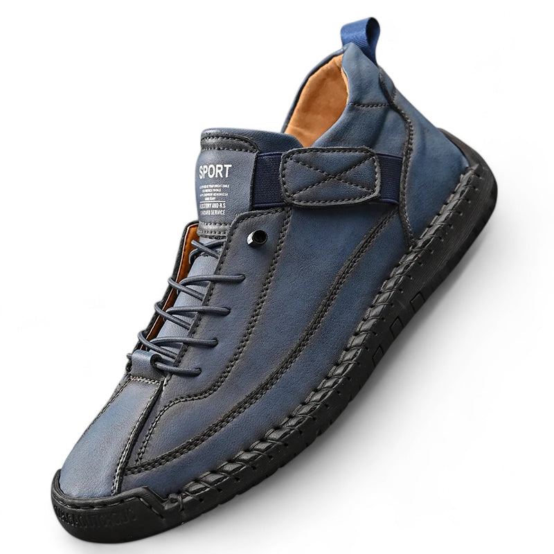 Mocassin En Cuir Bleu Marine à Lacets à Couture Pour Homme