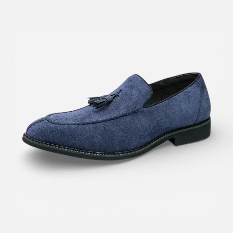 Mocassin En Daim Bleu Marine à Glands Bout Pointu Homme