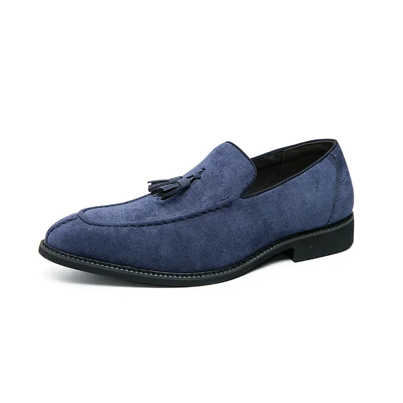 Mocassin En Daim Bleu Marine à Glands Bout Pointu Homme