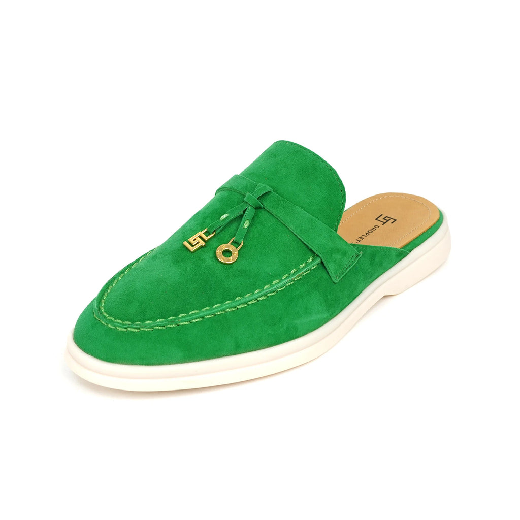 Mocassin Ouvert En Daim Vert à Gland Pour Femme