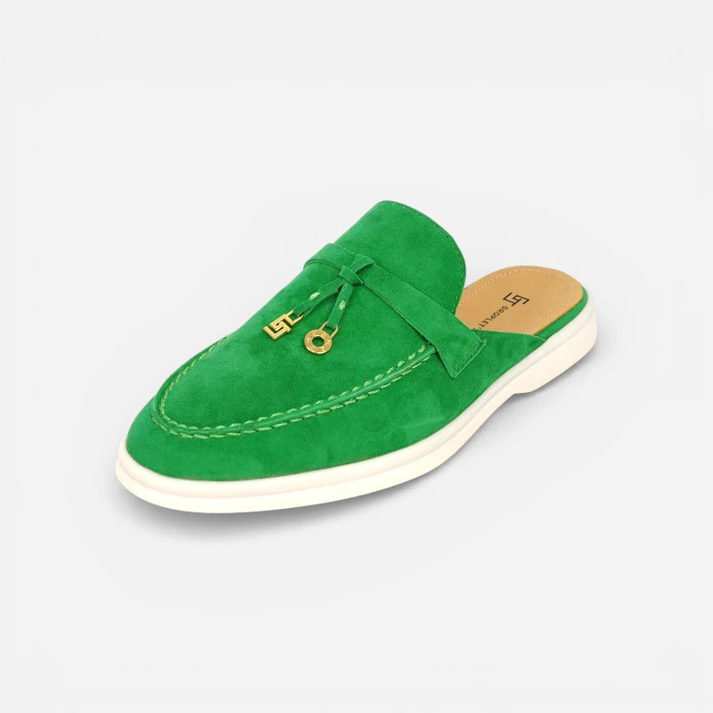 Mocassin Ouvert En Daim Vert à Gland Pour Femme