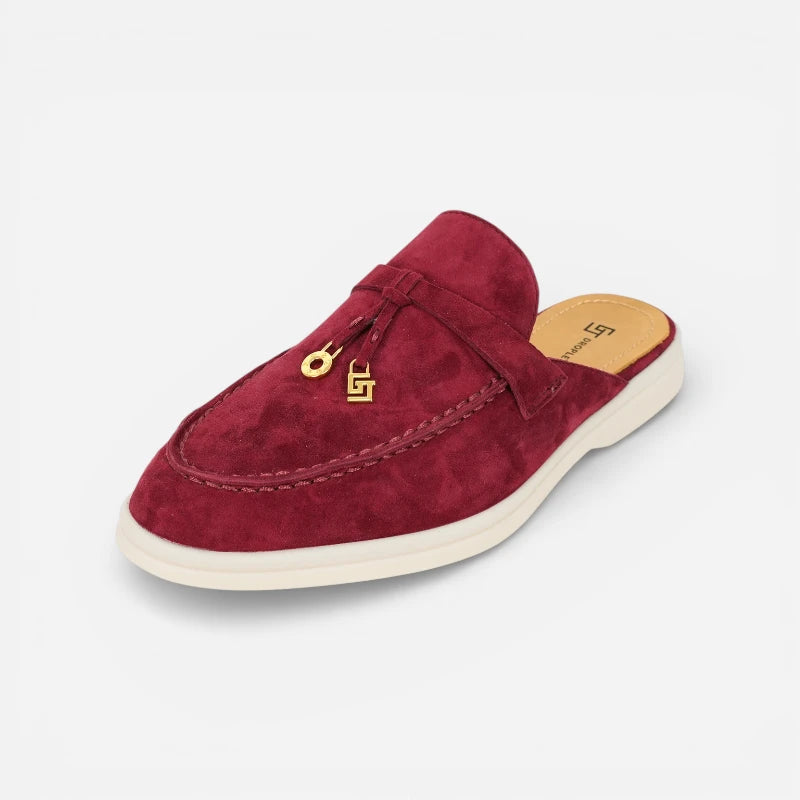 Mocassin Ouvert En Daim Bordeaux Femme