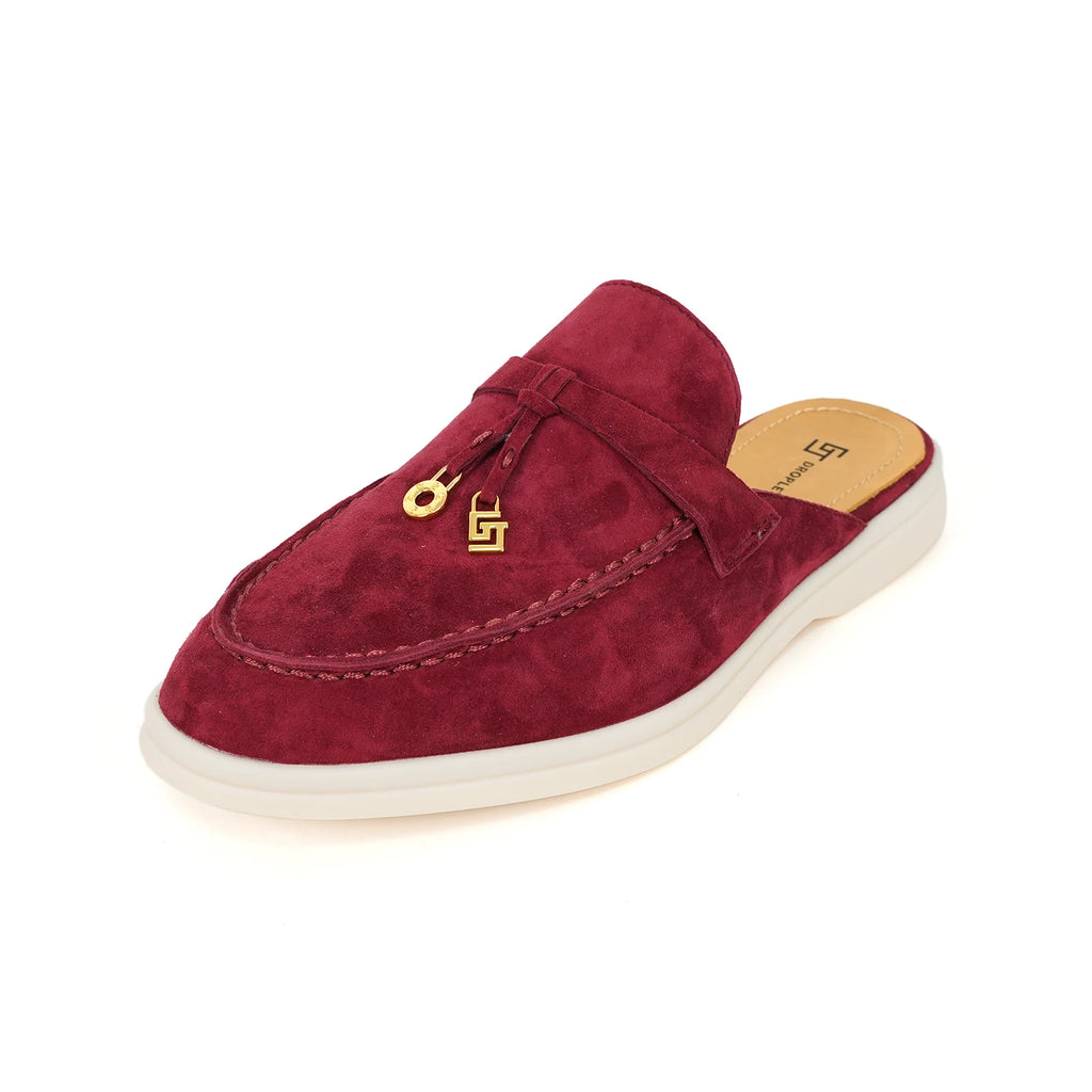 Mocassin Ouvert En Daim Bordeaux Femme