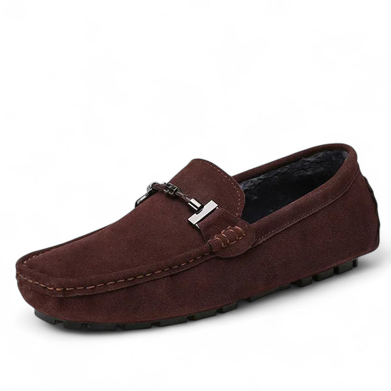 Mocassin En Daim Marron Foncé Avec Chaine Pour Homme