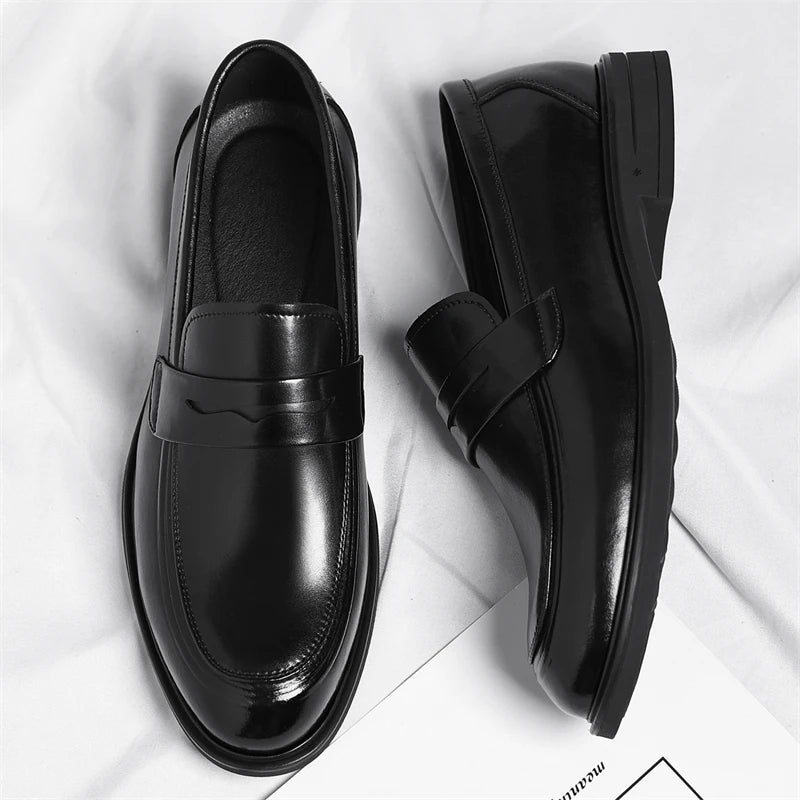 Mocassin De Ville Costume En Cuir Véritable Noir Vernis Pour Homme