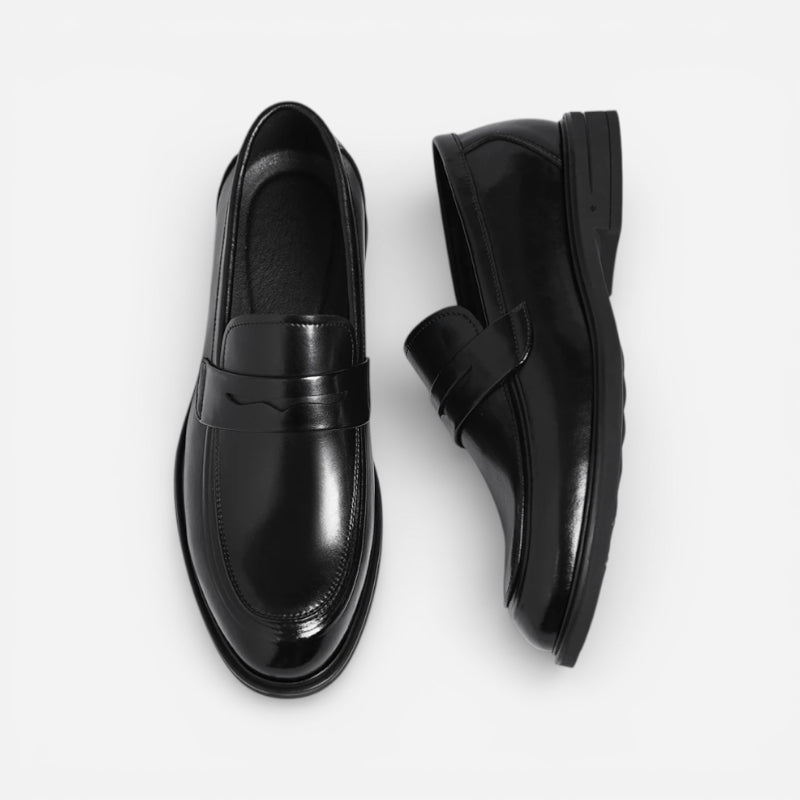Mocassin De Ville Costume En Cuir Véritable Noir Vernis Pour Homme