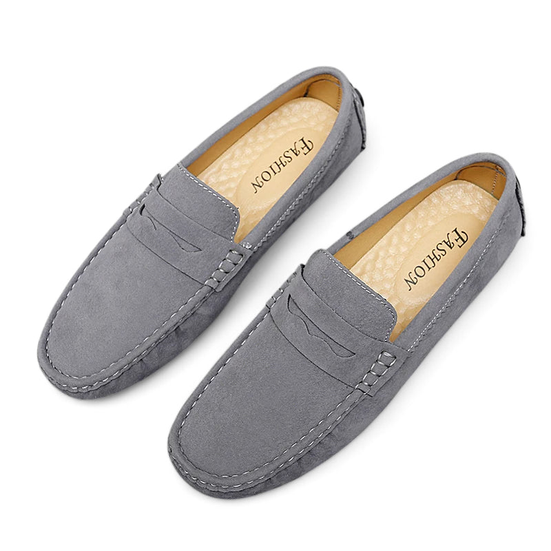 Mocassin Bateau En Daim Gris Foncé Pour Homme