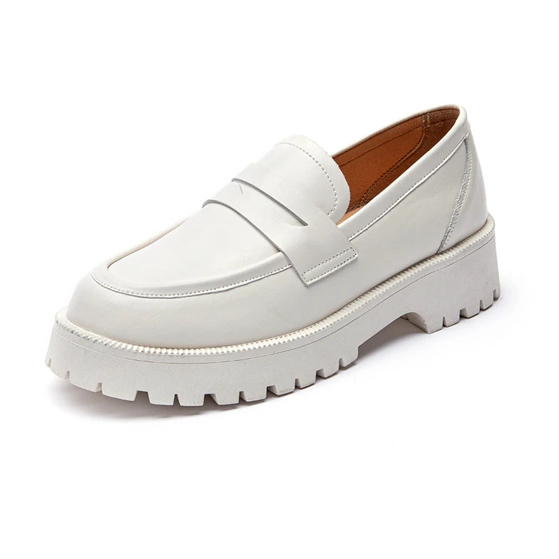 Mocassin Plateforme En Cuir Blanc Pour Femme