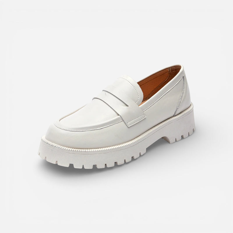 Mocassin Plateforme En Cuir Blanc Pour Femme