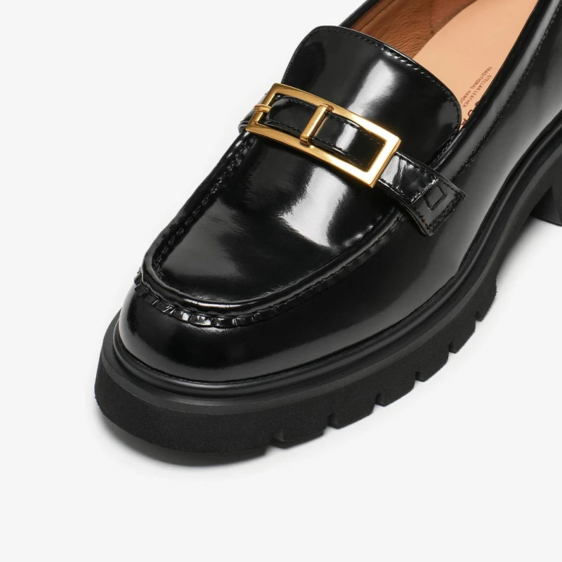 Mocassins Noir Femme Chainette Dorée