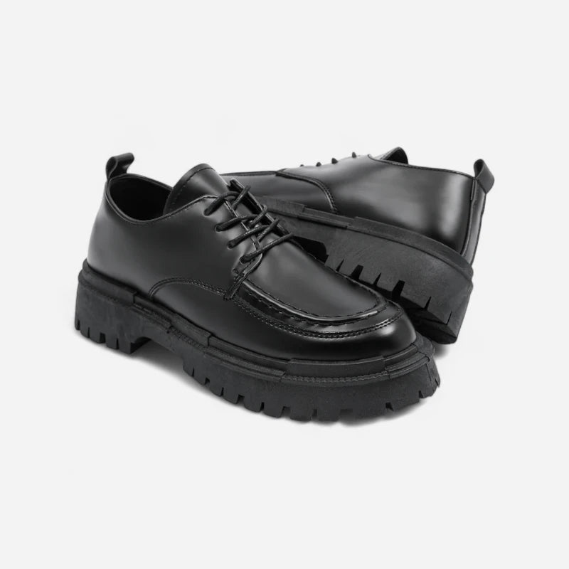 Mocassin Derby Compensé En Cuir Noir Semelle épaisse À Lacet Pour Homme