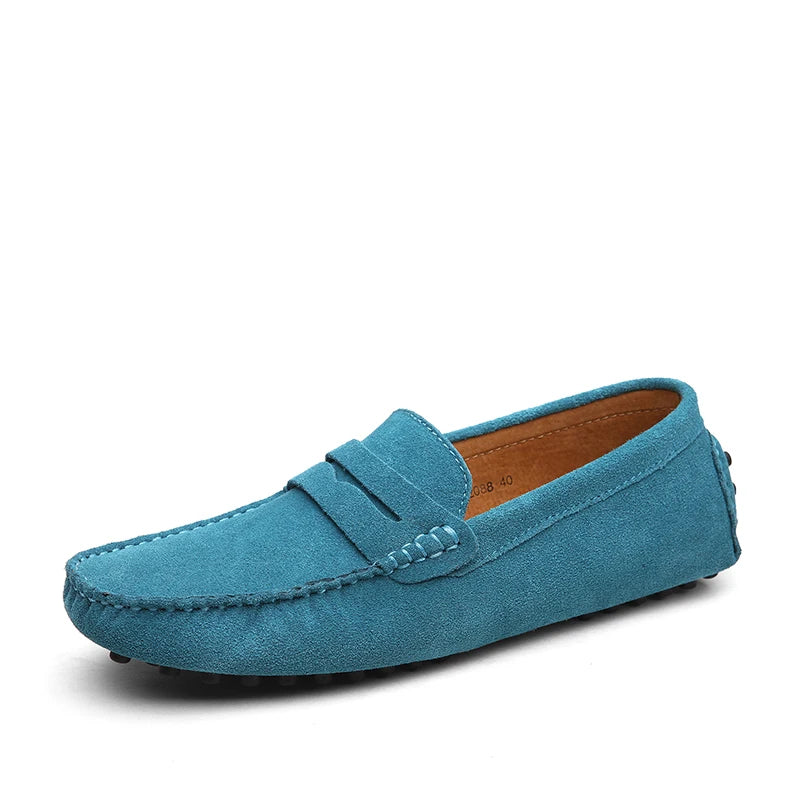 Mocassin En Daim Bleu Pour Homme