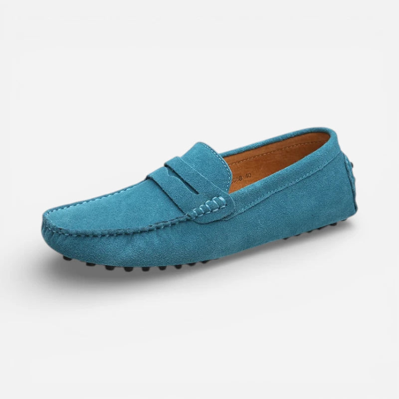 Mocassin En Daim Bleu Pour Homme