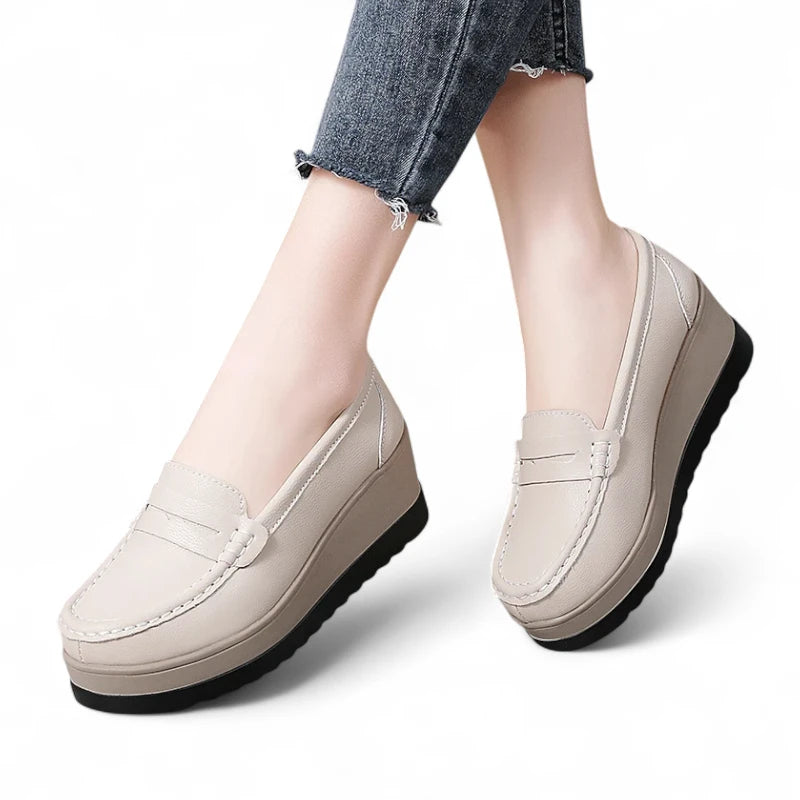 Mocassin Femme Plateforme Beige