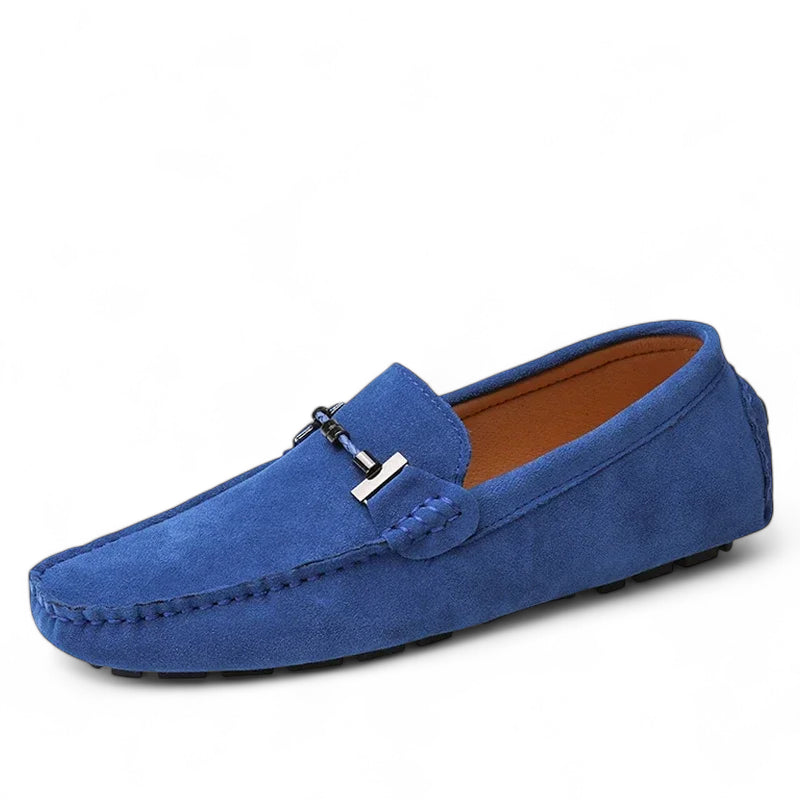 Mocassin En Daim Bleu Avec Chaine Pour Homme