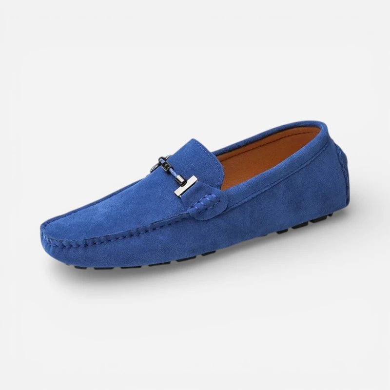 Mocassin En Daim Bleu Avec Chaine Pour Homme