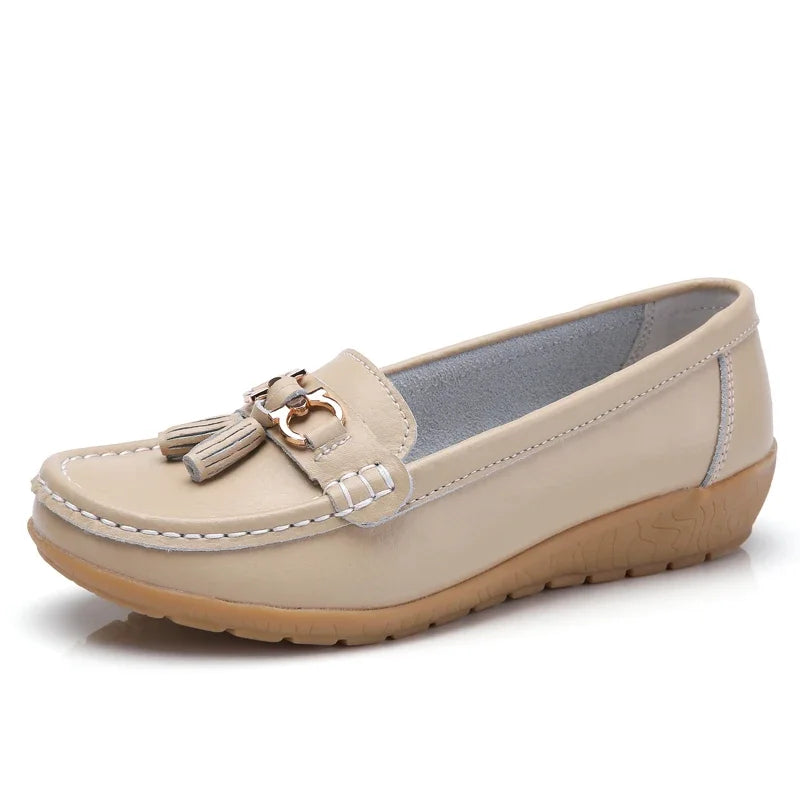 Mocassin En Cuir Beige Respirant Pour Femme