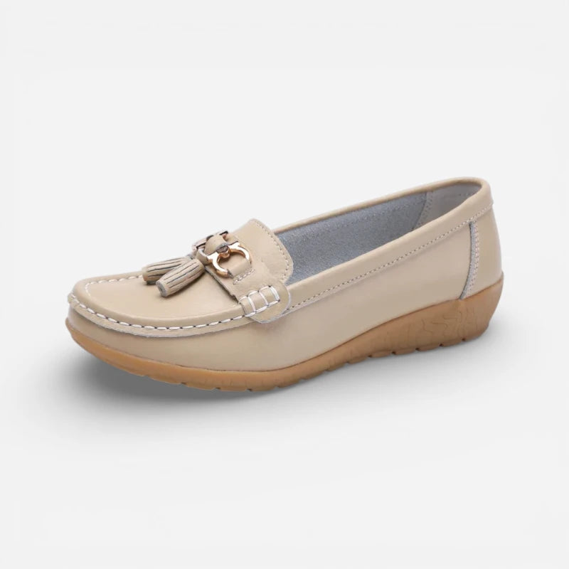 Mocassin En Cuir Beige Respirant Pour Femme
