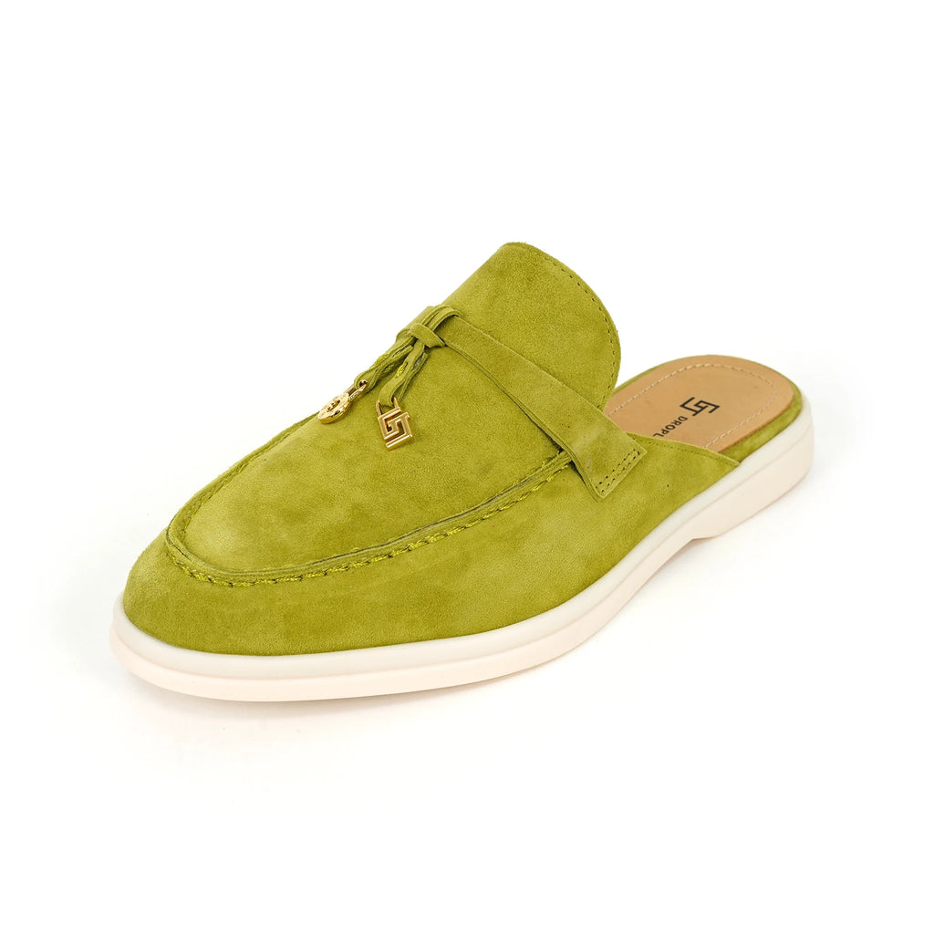 Mocassin Ouvert En Daim Vert Olive Femme