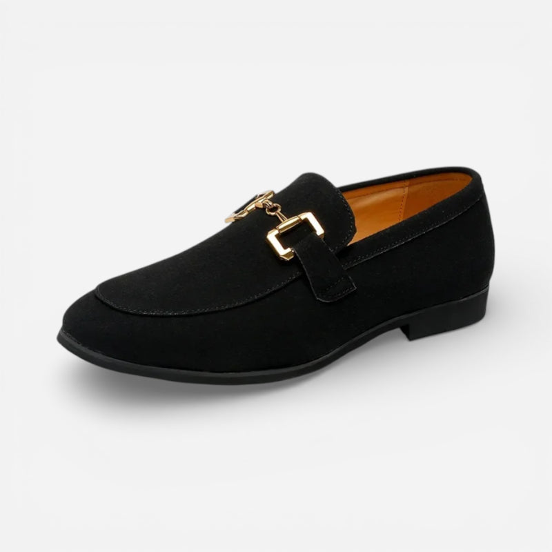 Mocassin Daim Nubuck Noir Mors Doré Homme