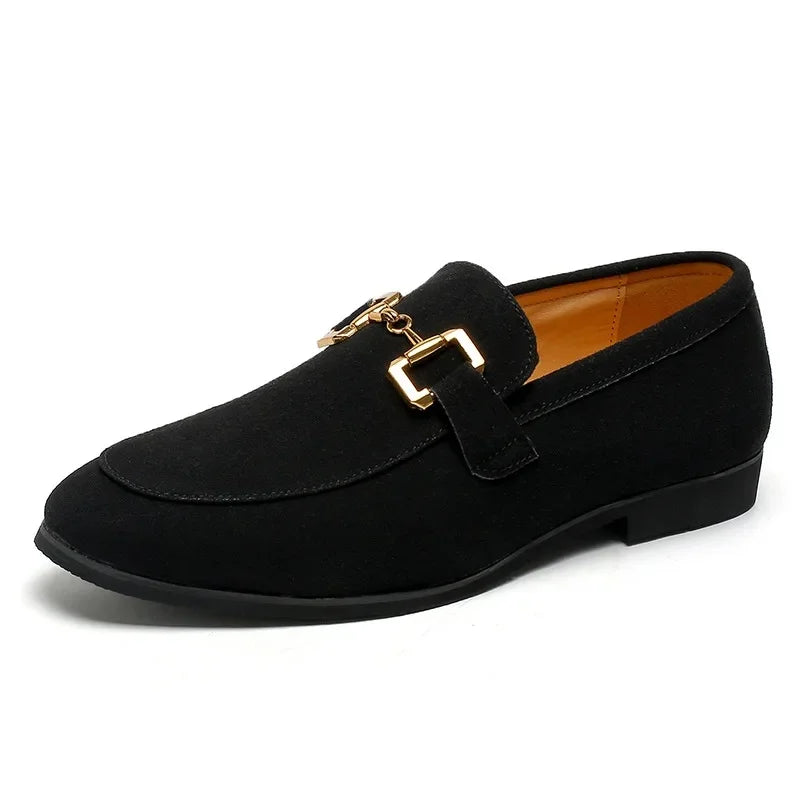Mocassin Daim Nubuck Noir Mors Doré Homme