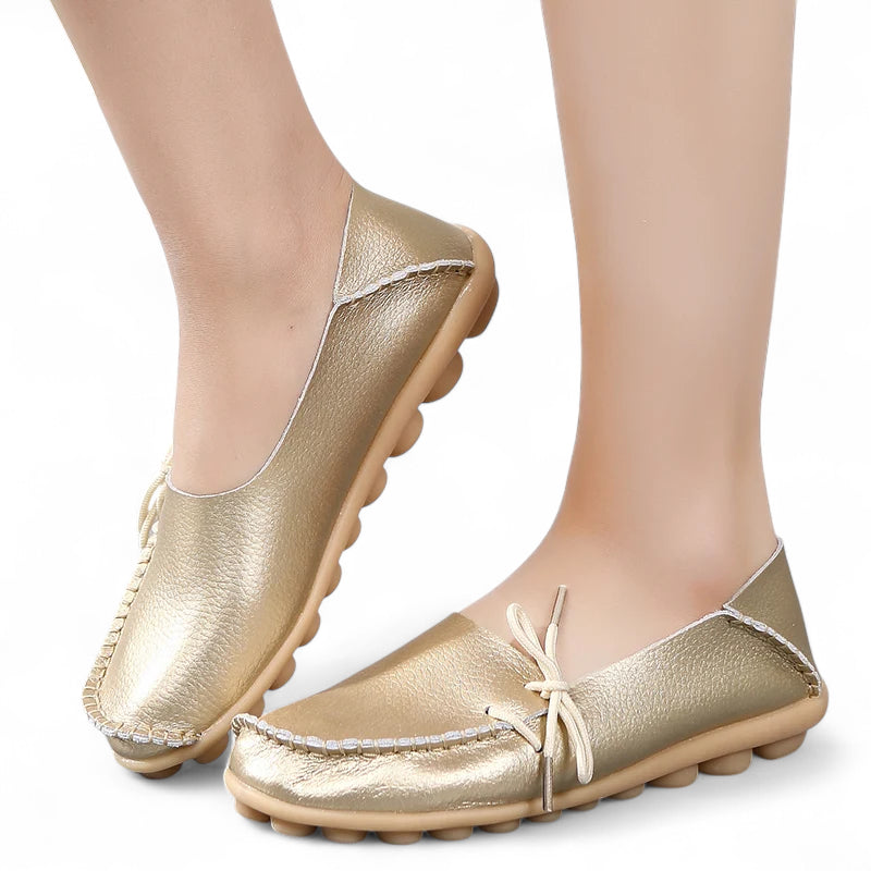 Mocassin Femme Cuir Souple Doré
