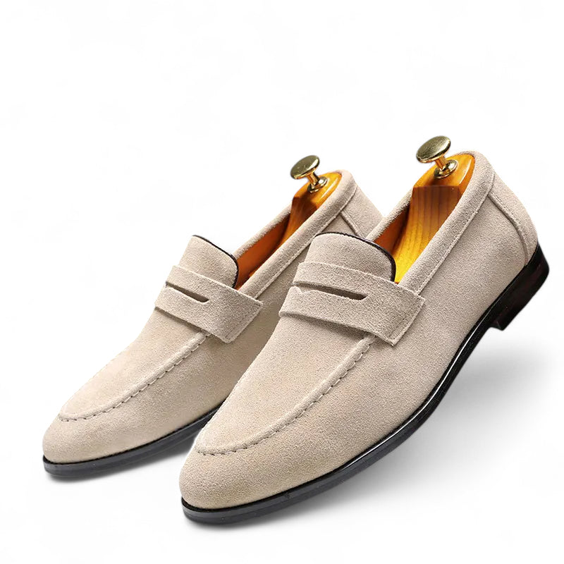 Mocassin En Daim Beige à Talon Pour Homme