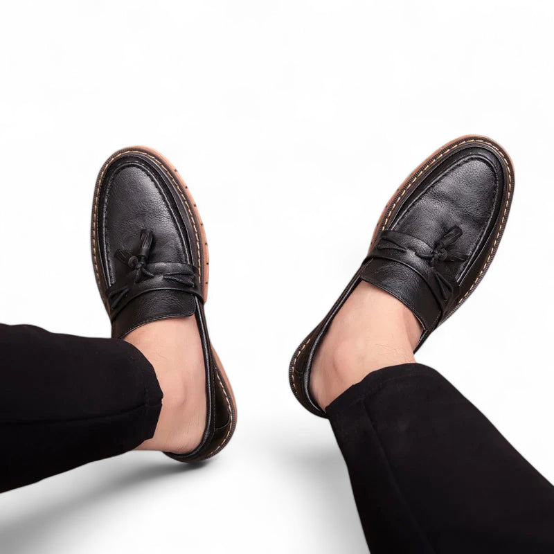 Mocassin Noir à Gland Semelle Marron Homme