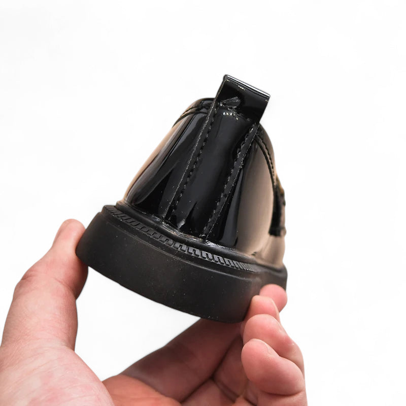 Mocassin Noir Enfant Chainette En Cuir Vernis