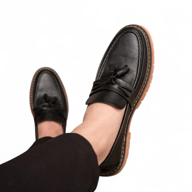 Mocassin Noir à Gland Semelle Marron Homme